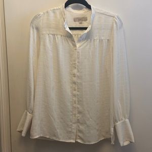 LOFT Plaid Textured Blouse in Whisper White. Size S